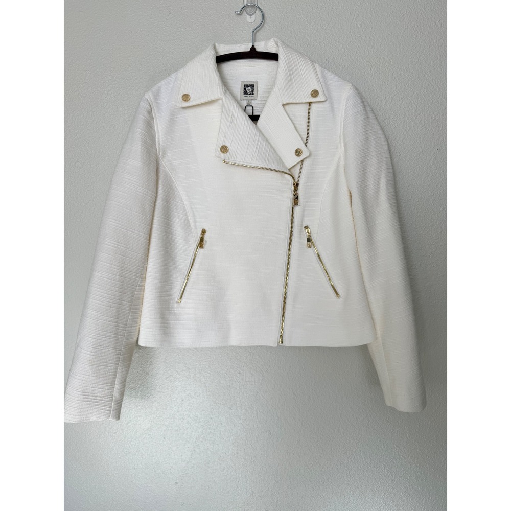 Anne Klein Cream Textured Moto Jacket Gold Hardware Size S NWT U03METU7356LR